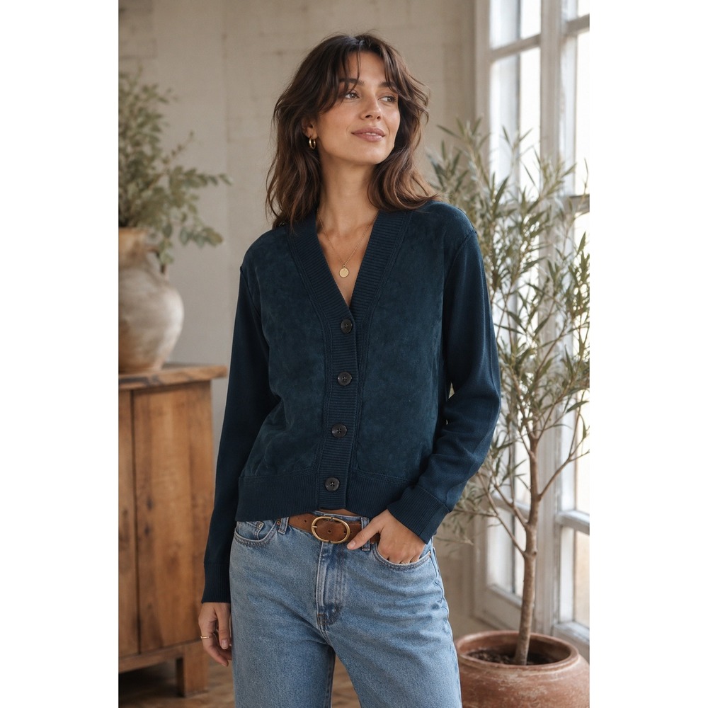Vintage Heritage Teal Suede/ Knit Cardigan Sweater XL Elevated Basic Jacket 90s